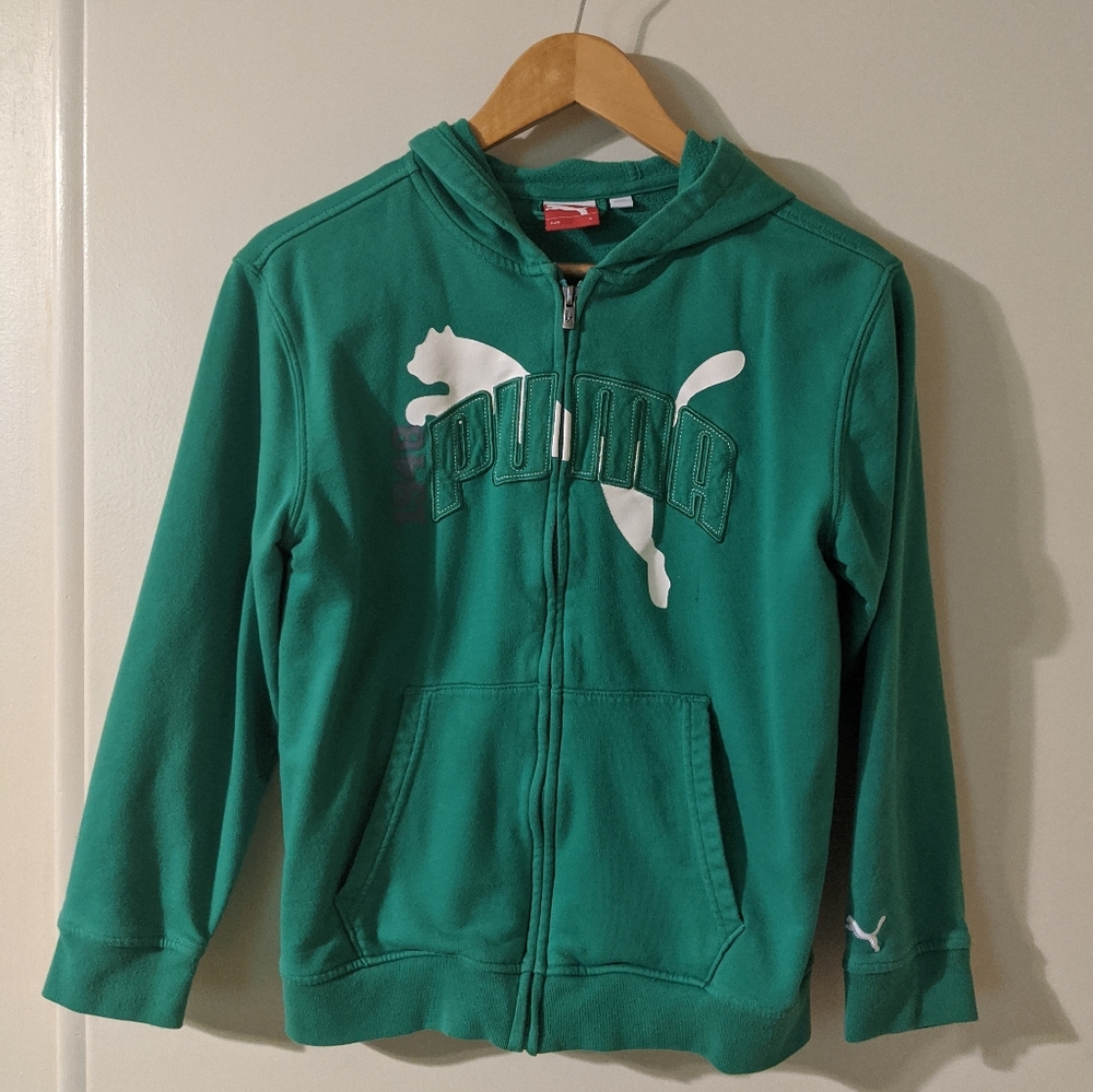 Puma size Medium kids hooded green jacket
